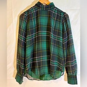 Ann Taylor Plaid Shirred Mock Blouse